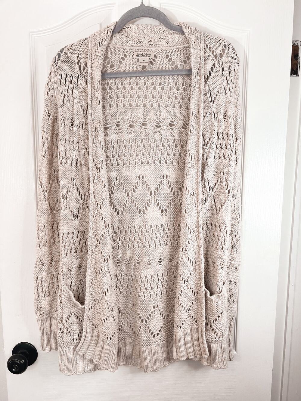 The LUCKY Open Front Pointelle Cardigan Sweater with Pockets